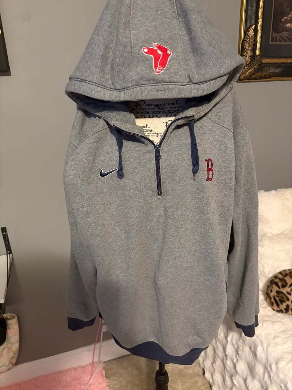 VTG Nike Team Boston Red Sox MLB Quarter-Zip Hoodie Size L